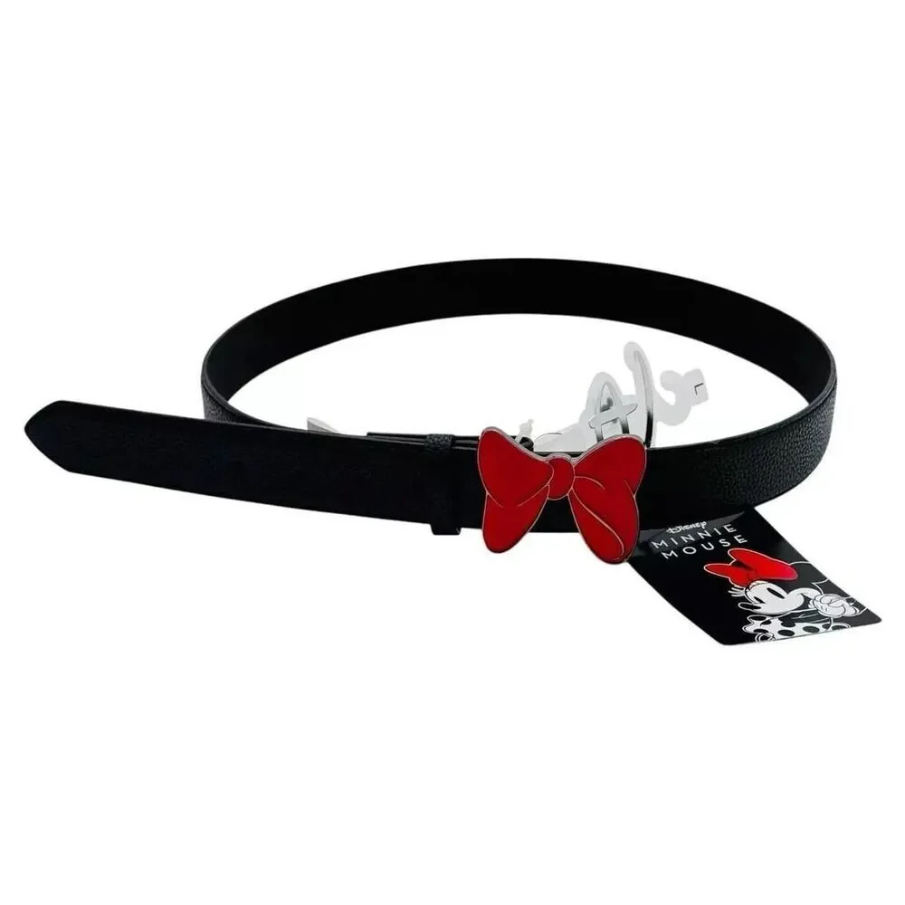 Disney Minnie Mouse black Vegan leather belt with red bow detail - size M